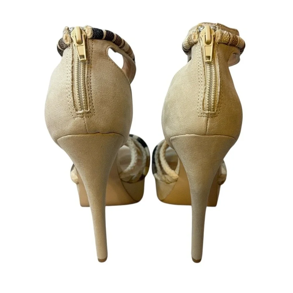 LIKE NEW IN BOX JustFab‎ Size 10 Woven Rope Ankle Strap Platform Stiletto Heels